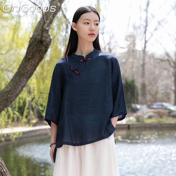 women's blouses & shirts origoods summer women 2021 tencel chinese style shirt solid white black navy for ladies blouse femme c375
women's blouses & shirts origoods summer women 2021 tencel chinese style shirt solid white black navy for ladies blouse femme c375