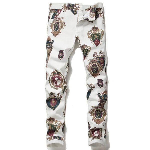 men's jeans european fashion casual men badge printed white colorful drawing slim trousers logo, Blue
men's jeans european fashion casual men badge printed white colorful drawing slim trousers logo, Blue