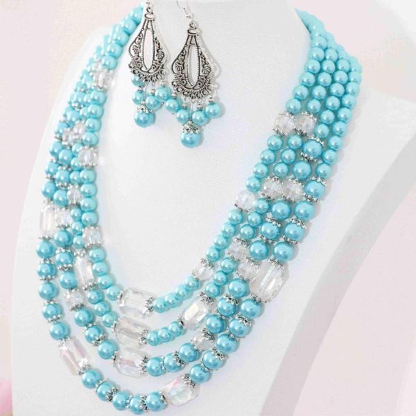 earrings & necklace sky blue round shell white crystal beads neckalce 4rows fashion women jewelry set 18-23.5inch b1005, Silver
earrings & necklace sky blue round shell white crystal beads neckalce 4rows fashion women jewelry set 18-23.5inch b1005, Silver