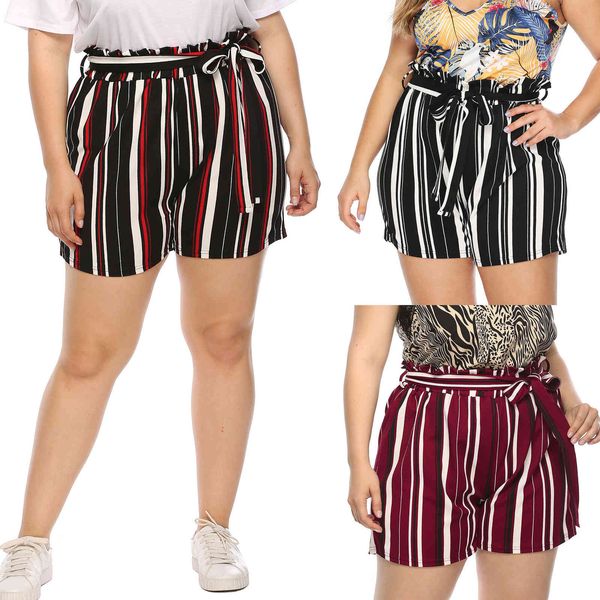 women's plus size large color contrast stripe matching bandage bow loose shorts versatile casual pants 12009
women's plus size large color contrast stripe matching bandage bow loose shorts versatile casual pants 12009