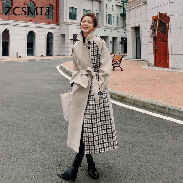 women's wool & blends zcsmll 2021 winter plaid contrast color thick woolen coat long length lapel single breasted belt coats female fas, Black
women's wool & blends zcsmll 2021 winter plaid contrast color thick woolen coat long length lapel single breasted belt coats female fas, Black