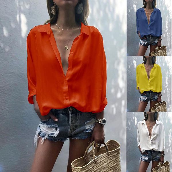 women's blouses & shirts fashion casual solid color long sleeve turn down collar women blouse office wear shirt plus size, White
women's blouses & shirts fashion casual solid color long sleeve turn down collar women blouse office wear shirt plus size, White