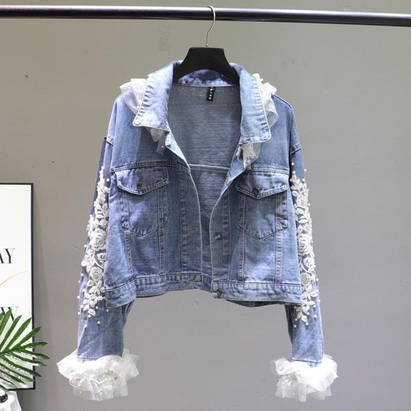 women's jackets light blue denim coat women spring autumn 2021 fashion lace stitching flower embroidery loose short jacket girls lady, Black;brown
women's jackets light blue denim coat women spring autumn 2021 fashion lace stitching flower embroidery loose short jacket girls lady, Black;brown