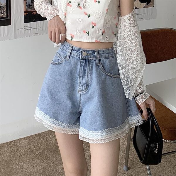 women's jeans korean high waist loose lace denim shorts girl fashion skinny wide leg s women casual pants, Blue
women's jeans korean high waist loose lace denim shorts girl fashion skinny wide leg s women casual pants, Blue