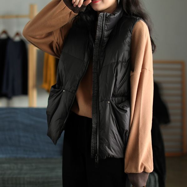 vests winter et loose stand collar women's zipper solid nylon matte white duck down vt, Black;white
vests winter et loose stand collar women's zipper solid nylon matte white duck down vt, Black;white