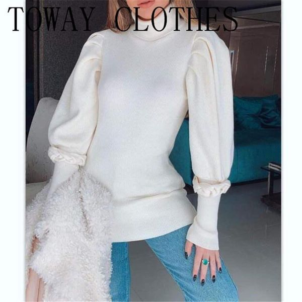 women's sweaters turtleneck twisted lantern puff sleeve sweater chic plain long pullover knitted jumper soft warm pull, White;black
women's sweaters turtleneck twisted lantern puff sleeve sweater chic plain long pullover knitted jumper soft warm pull, White;black