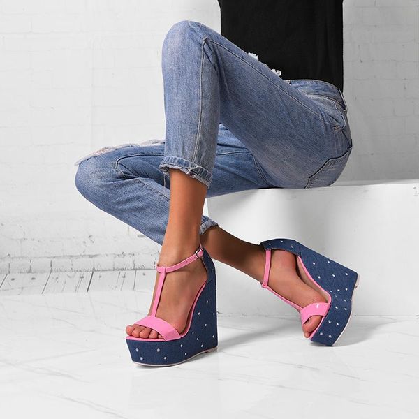 elegant t strap dress sandals pink flock women's fashion peep toe wedges high platform women, Black
elegant t strap dress sandals pink flock women's fashion peep toe wedges high platform women, Black