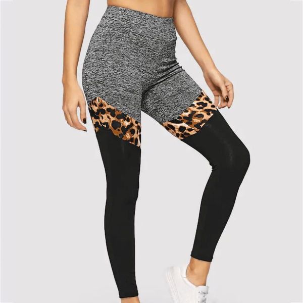 women's leggings high waist joga for women leopard pattern stitching elastic sports seamless fitness pants, Black
women's leggings high waist joga for women leopard pattern stitching elastic sports seamless fitness pants, Black