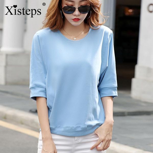 women's t-shirt xisteps women t shirt 2021 autumn elegant half sleeve solid blue soft cotton loose clothing buttom asymmetry plus size, White
women's t-shirt xisteps women t shirt 2021 autumn elegant half sleeve solid blue soft cotton loose clothing buttom asymmetry plus size, White