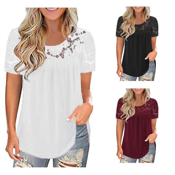 women's blouses & shirts plus size blouse hollow lace solid color round neck short sleeves large feminina camisas blusas, White
women's blouses & shirts plus size blouse hollow lace solid color round neck short sleeves large feminina camisas blusas, White