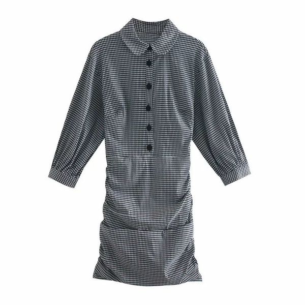 women dress houndstooth puff sleeves elastic draped short fashion chic vestidos femme robe 210420, Black;gray
women dress houndstooth puff sleeves elastic draped short fashion chic vestidos femme robe 210420, Black;gray