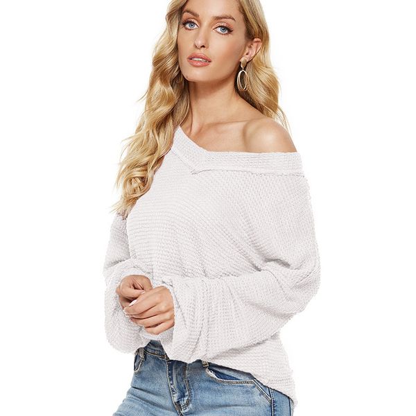women's oversized off shoulder pullover long sleeve loose fit waffle knit, White;black
women's oversized off shoulder pullover long sleeve loose fit waffle knit, White;black