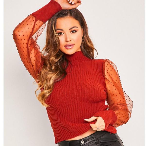 puff sleeve ol knitted blouse women autumn fashion mesh long polka dots turtleneck shirt women's blouses & shirts, White
puff sleeve ol knitted blouse women autumn fashion mesh long polka dots turtleneck shirt women's blouses & shirts, White