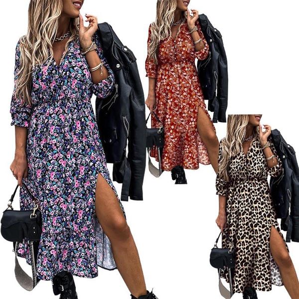 casual dresses women floral print v neck side slit party autumn long sleeve elegant ladies dress elastic waist slim, Black;gray
casual dresses women floral print v neck side slit party autumn long sleeve elegant ladies dress elastic waist slim, Black;gray