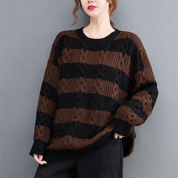 women's sweaters #0143 striped winter sweater for women large size vintage loose cotton ladies o-neck femlae warm thick femme, White;black
women's sweaters #0143 striped winter sweater for women large size vintage loose cotton ladies o-neck femlae warm thick femme, White;black