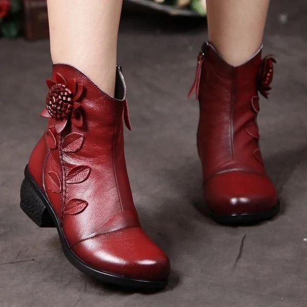 style women's boots mid-tube ethnic thick heel shoes genuine leather ladies, Black
style women's boots mid-tube ethnic thick heel shoes genuine leather ladies, Black