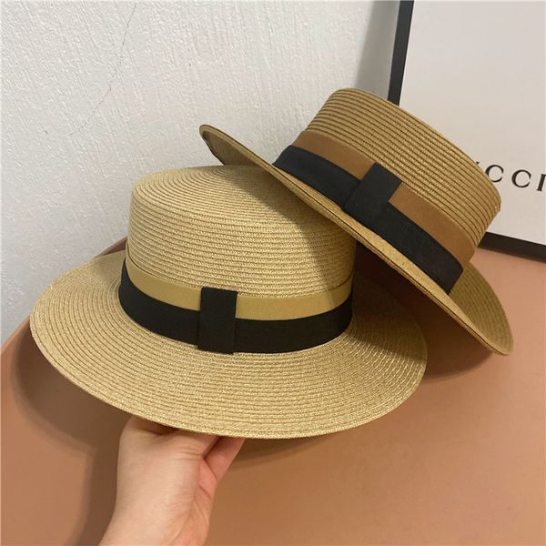 british straw simple flat beach hat sun protection hat, Yellow 
british straw simple flat beach hat sun protection hat, Yellow