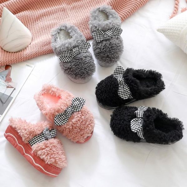 slippers plaid bow winter woman cotton artificial lamb hair slip on platform increased shoes indoor outdoor female house, Black
slippers plaid bow winter woman cotton artificial lamb hair slip on platform increased shoes indoor outdoor female house, Black