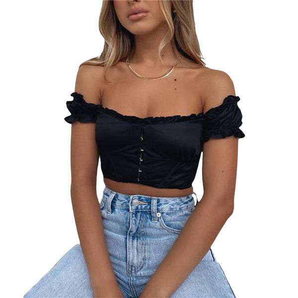 women's t-shirt off shoulder crop short sleeve central single-row clasp frill summer zipper basic tee black/red/white/yellow
women's t-shirt off shoulder crop short sleeve central single-row clasp frill summer zipper basic tee black/red/white/yellow