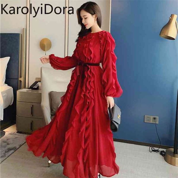 vintage wine red ruffles dress women o-neck long sleeve high waist belt bow ruched chiffon female elegant party 210520, Black;gray
vintage wine red ruffles dress women o-neck long sleeve high waist belt bow ruched chiffon female elegant party 210520, Black;gray