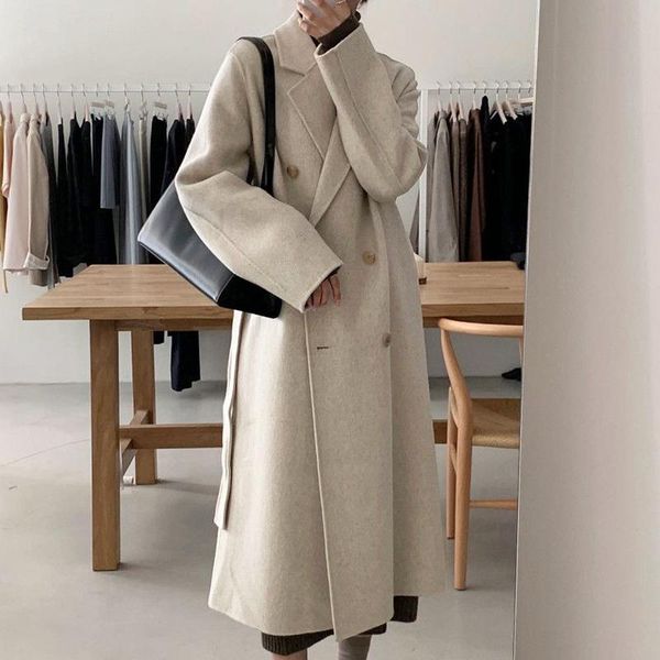 women's wool & blends autumn winter women elegant office long coat with belt sleeve double breasted female chic outerwear 2021, Black
women's wool & blends autumn winter women elegant office long coat with belt sleeve double breasted female chic outerwear 2021, Black