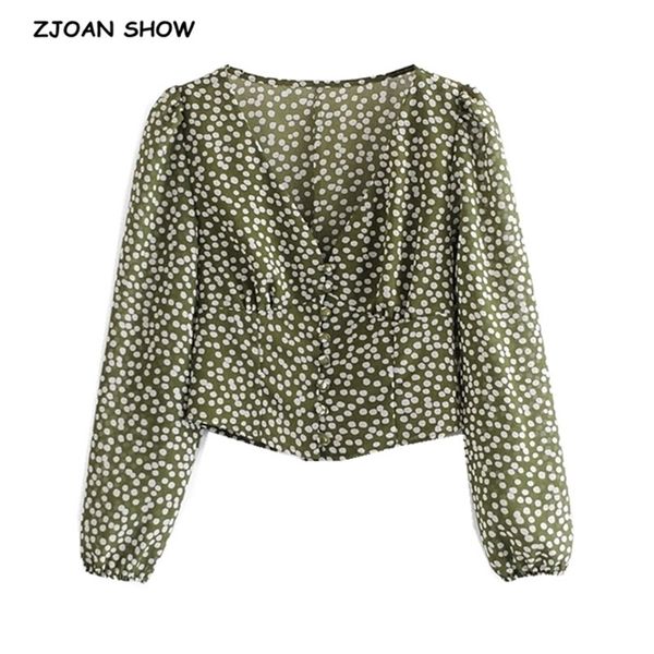 vintage france style green polka dot print shirt women center buttons v neck slim fit blouse cropped 210429, White
vintage france style green polka dot print shirt women center buttons v neck slim fit blouse cropped 210429, White