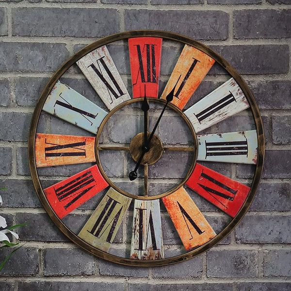 wall clocks american retro wrought iron clock home decoration cafe bar creative color big round
wall clocks american retro wrought iron clock home decoration cafe bar creative color big round