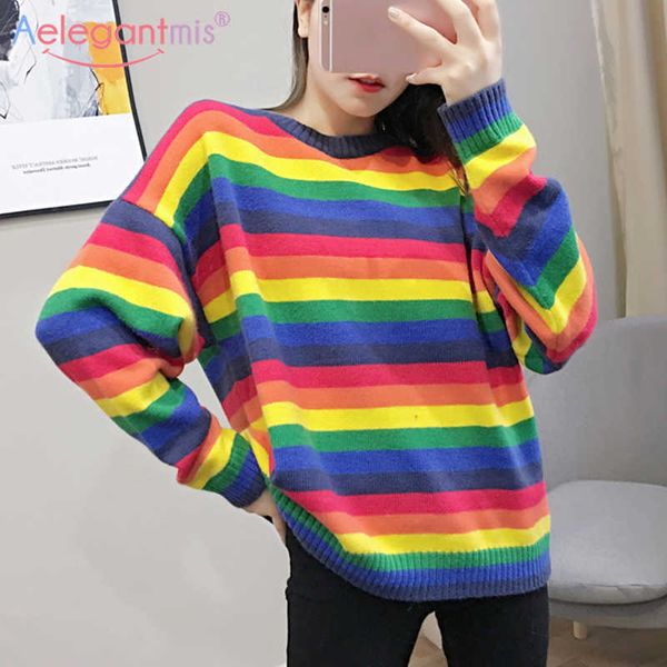 aelegantmis autumn winter loose women knitted pullover sweater female long sleeve striped rainbow lady oversized jumpers 210607, White;black
aelegantmis autumn winter loose women knitted pullover sweater female long sleeve striped rainbow lady oversized jumpers 210607, White;black