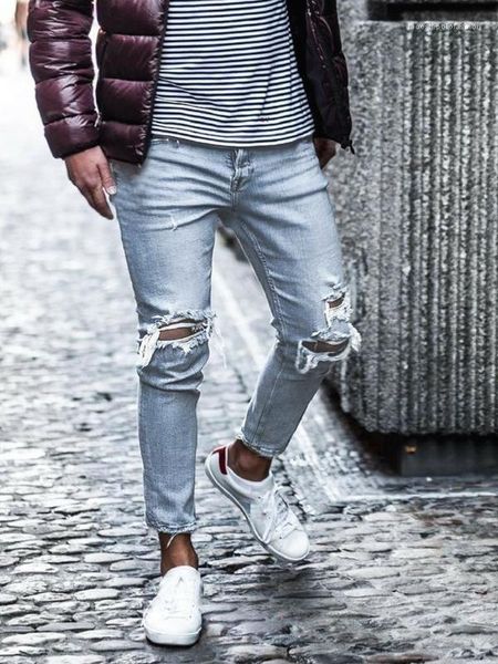 men's zipper modern slim male apparel designer mens jeans holes long mid waist regular washed, Blue
men's zipper modern slim male apparel designer mens jeans holes long mid waist regular washed, Blue