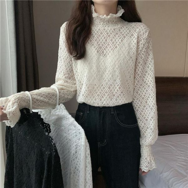 women's blouses & shirts early autumn foreign style lace bottomed blouse 2021 fashion age reduction half high collar with long sleeve, White
women's blouses & shirts early autumn foreign style lace bottomed blouse 2021 fashion age reduction half high collar with long sleeve, White