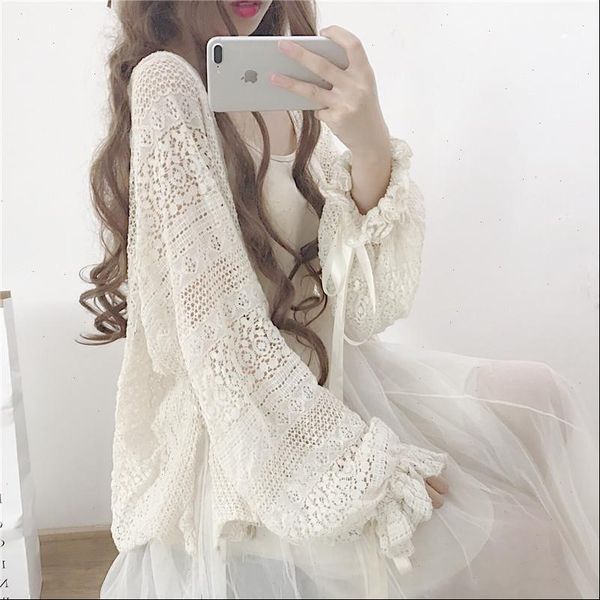 summer lantern sleeve mori girl women blouses sweet bow lacing hollow out lace cardigan blouse lolita princess sunscreen top, White
summer lantern sleeve mori girl women blouses sweet bow lacing hollow out lace cardigan blouse lolita princess sunscreen top, White