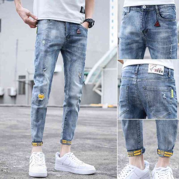2021 new jeans men's summer thin slim fit small feet spring and autumn light 9-point perforated pants, Black
2021 new jeans men's summer thin slim fit small feet spring and autumn light 9-point perforated pants, Black