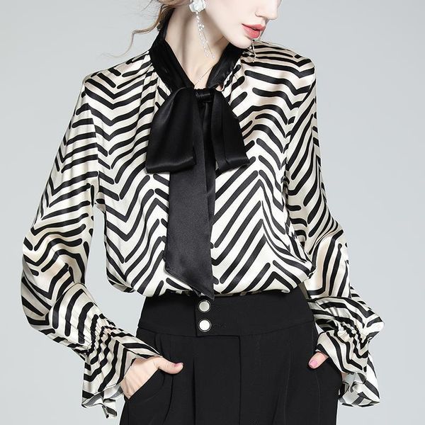 women's blouses & shirts europe office lady elegant vintage lace-up bow striped shirt runway women spring flare long sleeve slim plus, White
women's blouses & shirts europe office lady elegant vintage lace-up bow striped shirt runway women spring flare long sleeve slim plus, White
