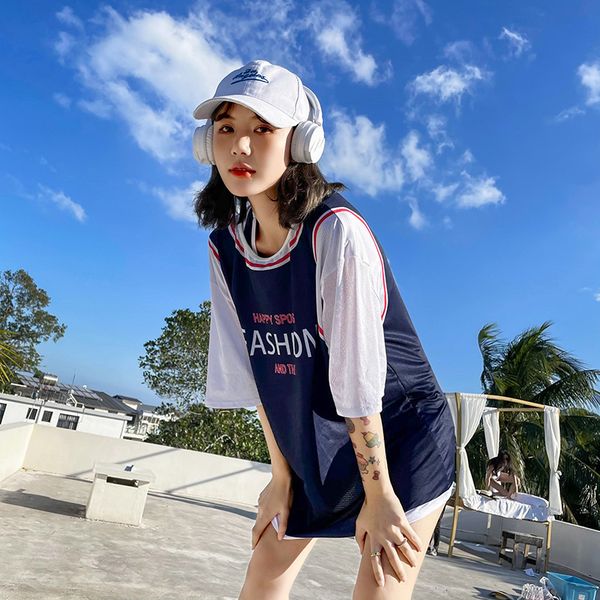 women's 3-piece split skirt style slim cover belly conservative short sleeve blouse small fragrance student spring swimsuit, White;black
women's 3-piece split skirt style slim cover belly conservative short sleeve blouse small fragrance student spring swimsuit, White;black