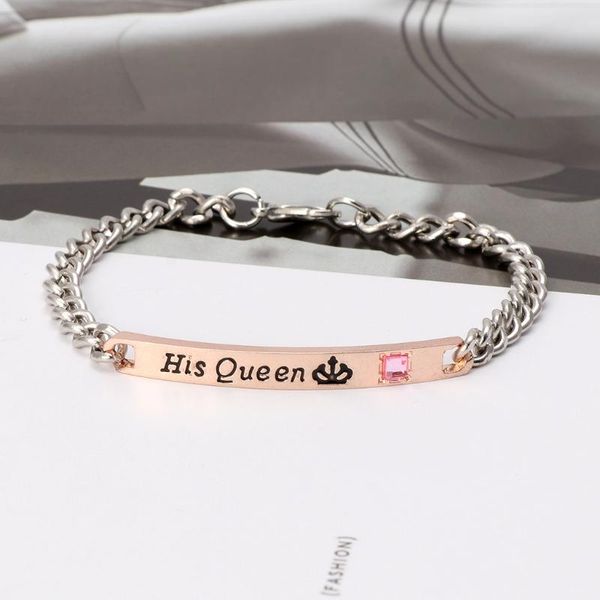 link, chain 2pcs jewely gift for lovers his queen her king stainless steel couple bracelets, Black
link, chain 2pcs jewely gift for lovers his queen her king stainless steel couple bracelets, Black