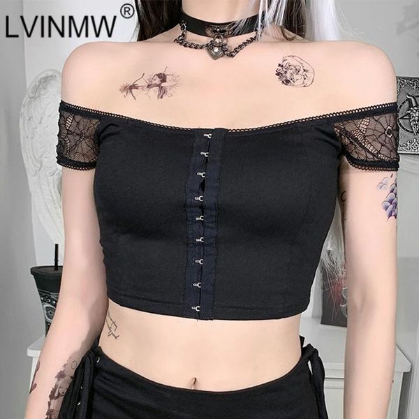 slash neck goth slim with lace black crop buckles patchwork short sleeve woman t shirts hollow out gothic women's t-shirt, White
slash neck goth slim with lace black crop buckles patchwork short sleeve woman t shirts hollow out gothic women's t-shirt, White