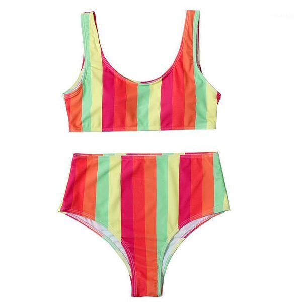 women's swimwear quanss rainbow striped high waist bikini 2021 femael bandeau set beach swimming bathing suit, White;black
women's swimwear quanss rainbow striped high waist bikini 2021 femael bandeau set beach swimming bathing suit, White;black