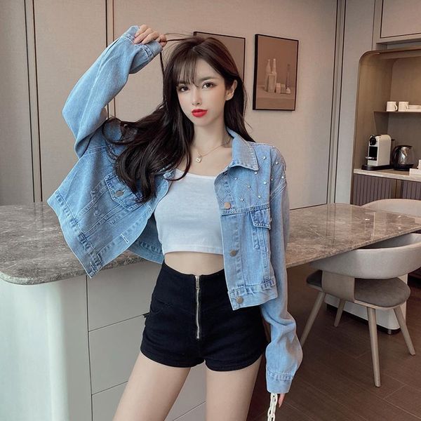 women's jackets fashion denim jacket short section 2021 autumn korean style nail drill lapel loose outer, Black;brown
women's jackets fashion denim jacket short section 2021 autumn korean style nail drill lapel loose outer, Black;brown