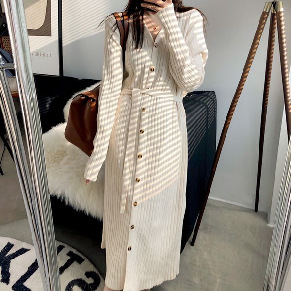 women's v-neck knitted drs, long sved sweater, multicolor, striped, temperament, spring and autumn, White;black
women's v-neck knitted drs, long sved sweater, multicolor, striped, temperament, spring and autumn, White;black