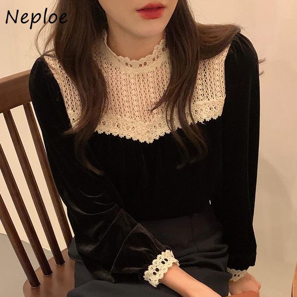 women's blouses & shirts vintage elegant stand collar female lace hollow crochet spliced blouse women velvet loose long-sleeved shirt, White
women's blouses & shirts vintage elegant stand collar female lace hollow crochet spliced blouse women velvet loose long-sleeved shirt, White