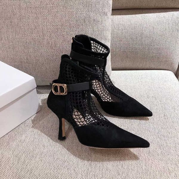21 spring and summer home d hollow high heels leather pointed thin heel mesh breathable cool boots net red temperament versatile ankle boots, Black
21 spring and summer home d hollow high heels leather pointed thin heel mesh breathable cool boots net red temperament versatile ankle boots, Black