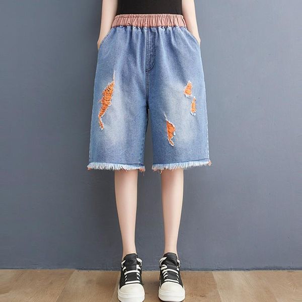 women's jeans women summer knee length hole ripped casual pants 2021 streetwear elastic waist loose female straight denim trouser washe, Blue
women's jeans women summer knee length hole ripped casual pants 2021 streetwear elastic waist loose female straight denim trouser washe, Blue