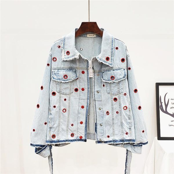 women's jackets ring hollow out women jeans jacket 2021 spring autumn vintage loose casual single-breasted long sleeve denim female z13, Black;brown
women's jackets ring hollow out women jeans jacket 2021 spring autumn vintage loose casual single-breasted long sleeve denim female z13, Black;brown