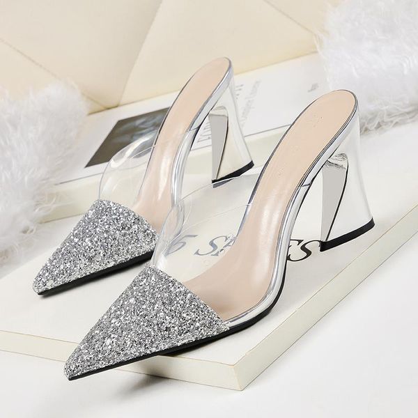 dress shoes women's sandals baotou transparent sequined mid-heel high-heel thick heel shallow pointed women, Black
dress shoes women's sandals baotou transparent sequined mid-heel high-heel thick heel shallow pointed women, Black