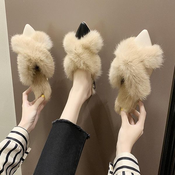 slippers ladies mules women shoes warm plush winter slip on leather faux fur cover pointed toe cute slides, Black
slippers ladies mules women shoes warm plush winter slip on leather faux fur cover pointed toe cute slides, Black