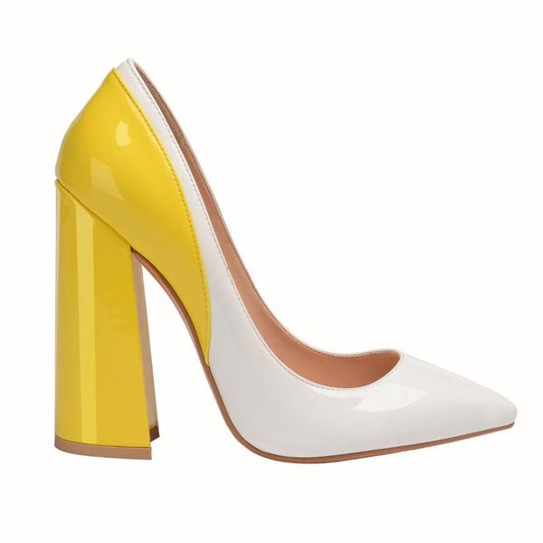 dress shoes lemon yellow chunky heel patchwork pumps woman mixed colors high heels pointed toe lady patent leather sequare party, Black
dress shoes lemon yellow chunky heel patchwork pumps woman mixed colors high heels pointed toe lady patent leather sequare party, Black