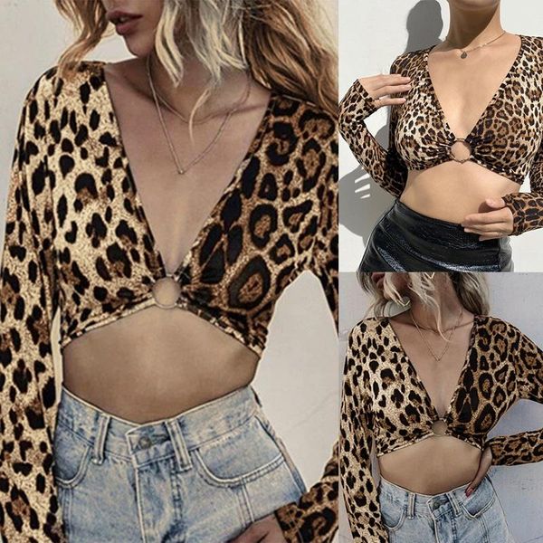 women's t-shirt kili fashion leopard print ring back hollow v-neck long sleeve khaki, White
women's t-shirt kili fashion leopard print ring back hollow v-neck long sleeve khaki, White