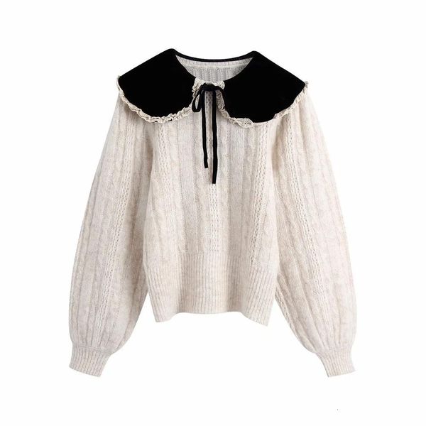 sweaters fall winter knit sweater long sleeve veet peter pan collar chic women sweaters pullover, White;black
sweaters fall winter knit sweater long sleeve veet peter pan collar chic women sweaters pullover, White;black