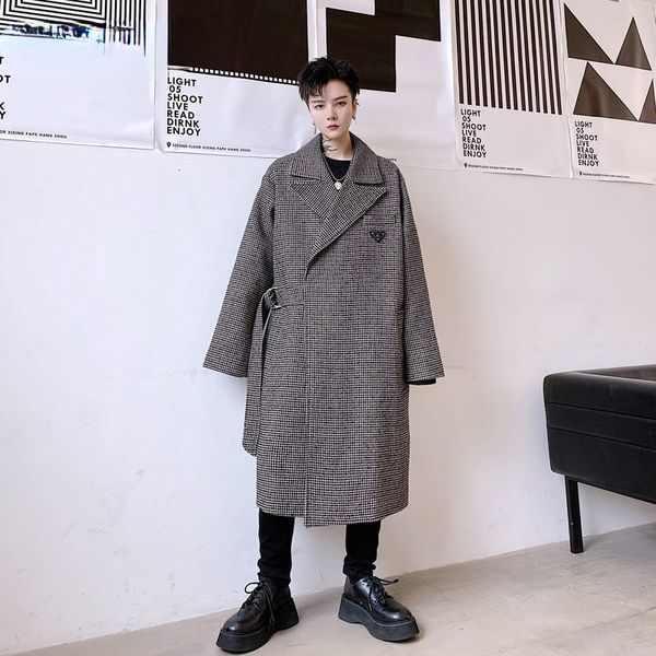 design plaid diagonal button label loose men's mid length overcoat big size belt long sleeve woolen coat british, Black
design plaid diagonal button label loose men's mid length overcoat big size belt long sleeve woolen coat british, Black