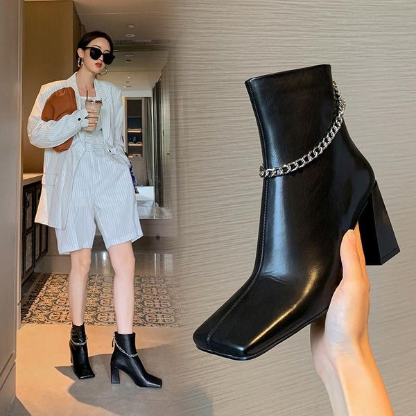 boots leather high heels fashion women's shoes thick heel short tube square zipper x750, Black
boots leather high heels fashion women's shoes thick heel short tube square zipper x750, Black